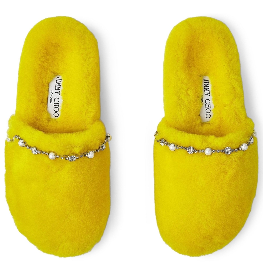 Jimmy Choo slippers Aliette yellow Size 36 rhinestone pearl NEW without …